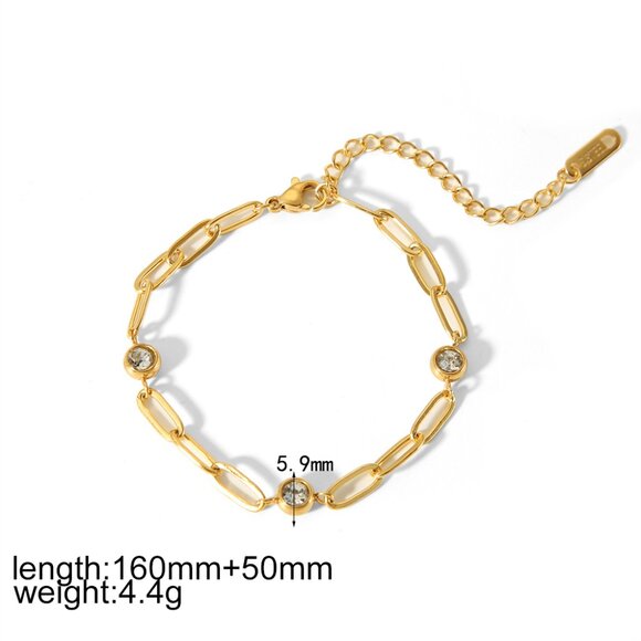 18K Gold Plated Stainless Steel Link Bracelet with Crystals – Tarnish Proof - Picture 8 of 9
